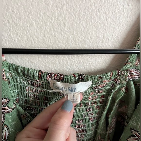 Cloud Sky Green Floral Dress with Tie in Front - Picture 4 of 4